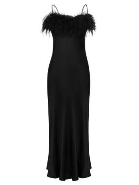 Sleeper Black Feather-Trimmed Slip Dress with Ostrich Feathers.